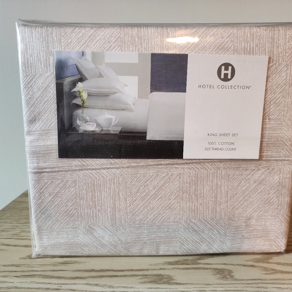 Hotel Collection Etched Block King Sheet Set 525 TC 100% Cotton - New